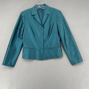 Ann Taylor Silk Blazer Jacket Notch Collar Chic Lined Turquoise Womens 10